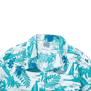 Venta al por mayor OEM patrón personalizado logotipo 100% algodón camisas hawaianas para hombre transpirable verano playa desgaste botón diseño hilo teñido Terry - Product Image 4