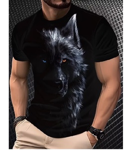 เสื้อยืดพิมพ์ลายหมาป่าสำหรับผู้ชาย แบรนด์ Biker แขนสั้น แฟชั่นลำลอง สตรีทแวร์ ใส่ได้ทุกวันและฤดูร้อน - Product Image 5