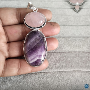 Colgante Doble de Piedras Preciosas Naturales para Joyería, Cristal Real de Cuarzo Rosa y Amatista, Colgantes Vintage de Primera Calidad al por Mayor - Product Image 2