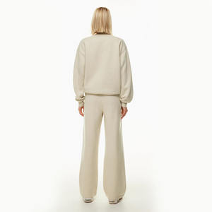 Pantalones de chándal acampanados de lana GSM 300 de Color Beige para mujer más vendidos con cintura elástica pantalones pesados para hombres y mujeres - Product Image 2