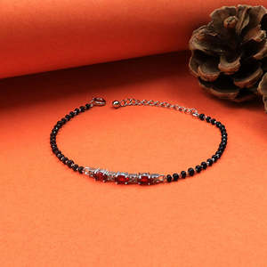 NOVAMART Fine Zarkan 18K Gold <b>Beaded</b> <b>Bracelet</b> with Ruby Red Checkered Linear Silver Design Bohemia Style for Weddings Anniversar - Product Image 1