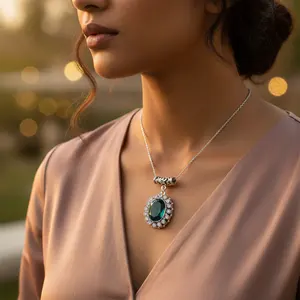 "Rose Gold Rhodium-Plated <b>Emerald</b> Cut <b>Emerald</b> Green <b>Pendant</b> Charm for Women" - Product Image 3