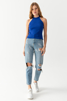 Blusa de punto para mujer Verano sin mangas Transpirable Punto acanalado Camiseta de punto de alta calidad Body Personalizable Servicios OEM