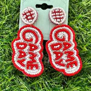 Pendientes de oro empanado de estilo europeo y americano de diseño rojo blanco, pendientes de cuentas occidentales al por mayor, conjunto bohemio - Product Image 1