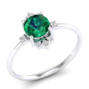 Anillo de Plata de Ley 925 de Alta Calidad REYES con Gema de Esmeralda de Corte Brillante Redondo de 0.84 Ct para Mujer, Joyería de Moissanita Certificada - Product Image 2