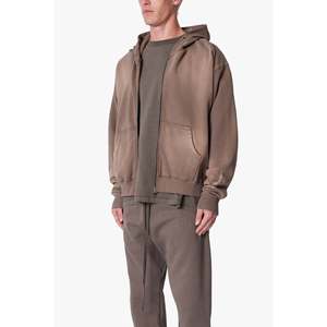 Sweat à capuche zippé décontracté en molleton 100 % coton délavé avec poche kangourou - Product Image 6