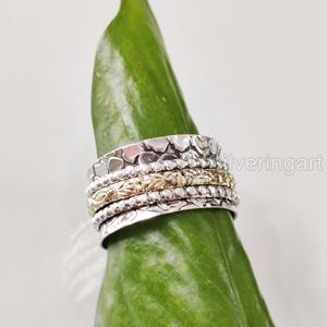 Anneau de méditation Spinner Band Bague de pouce pour femme en argent sterling 925 Fidget Bijoux faits à la main Anxiété de Noël Bague Spinner pour homme - Product Image 3