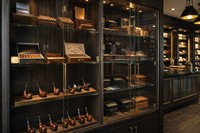 Abschließbare Tabak-Vitrine aus Holz mit LED-Beleuchtung für Tabakläden und Einzelhandel