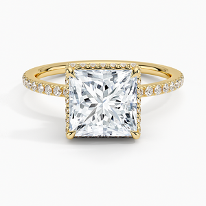 Bague de fiançailles double halo en or 14K personnalisée Bijouterie fine pour mariée Princesse Cut Lab Grown Moissanite Certification originale - Product Image 1