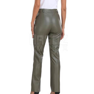 Pantalones de cuero de cintura media para mujer de alta calidad Pantalones casuales delanteros planos transpirables para invierno-Venta al por mayor - Product Image 4