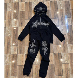 Conjunto Deportivo de Punto Personalizable para Mujer, Estilo Casual Vintage Urbano 2024, con Bordado Desgastado, Parches, Lavado Ácido y Sudadera con Capucha y Cremallera - Product Image 4