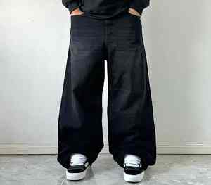 Jeans baggy droits de qualité supérieure, pantalon de mode streetwear, coupe ample, logo personnalisé tissé, lavé - Product Image 2