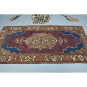 พรมตุรกีโบราณพื้นที่ขนาดใหญ่3.8 x 7ft แบบคลาสสิกงานเย็บปะสีแดงขนแกะขนาด10มม. สำหรับตกแต่งห้องโถงห้องนอน - Product Image 3