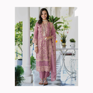 2024 nouvelle mode pakistanaise marque été pelouse Collection haute qualité soie brodé travail costumes et Salwar pour dames - Product Image 5