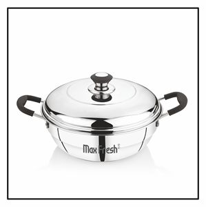 Maxfresh Triply Multi Kadai Modern Design with Extra <b>Glass</b> Lid Free Stainless Steel Lid Durable Metal Included - Product Image 1