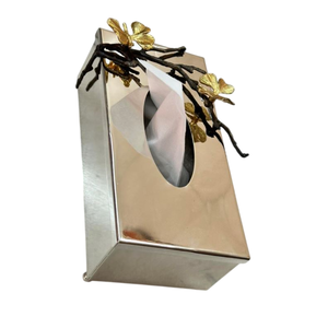 Handcrafted Premium Modern Rectangle Shape Gold Metal Eco-friendly Tissue <b>Storage</b> <b>Box</b> Exclusive Quality <b>Floral</b> Accent Hotel - Product Image 2