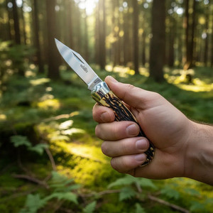 Coltello con serratura Wallis K901494 con manico in corno di cervo in acciaio inossidabile - Product Image 6