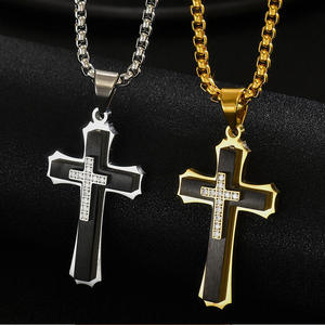 Collar con Colgante de Cruz de Doble Capa de Plata de Ley, Estilo Punk Hip-Hop para Hombre, con Diamante Cultivado en Laboratorio - Product Image 4