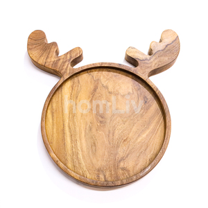 Bandeja de Servir HomLiv de Madera de Teca Natural con Forma de Asta de Ciervo Rudolph, Ecológica, No Tóxica, para Frutas y Aperitivos, Ideal para las Fiestas - Product Image 1