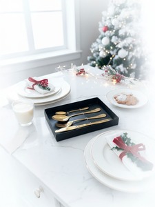 Gold Christmas Disposable Engraved Cutlery <b>Set</b> Elegant Design <b>Knife</b> <b>Fork</b> Spoons Holiday Giveaways - Product Image 6