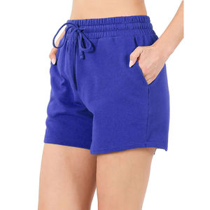 Shorts pour femmes fabriqués en usine, 100% coton, toile, taille mi-haute, poches croisées, style personnalisé, logo imprimé, séchage rapide, respirant, motif d'été - Product Image 2