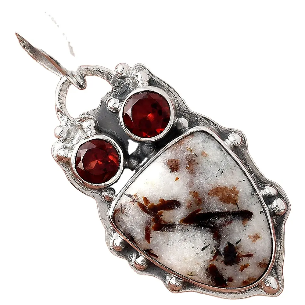 Latest Trending Wholesale Gemstone Fine Jewelry Owl Astrophyllite Russia and Garnet 925 Sterling Silver Pendant SDP80048 P-1449