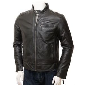 Veste en cuir unisexe de haute qualité, légère et élégante, coupe confortable, style streetwear, col montant, logo sur le devant, respirante - Product Image 3