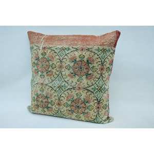 28x28 Inch Beige Wool Kantha Patchwork <b>Pillow</b> with Vintage Paisley Pattern Woven Technique - Product Image 3