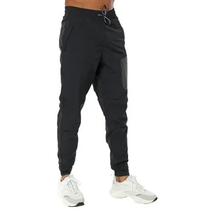 Calças de suor masculinas calças Jogger personalizadas Atlético peso leve seco calças de suor preto tingido Sweatpants remendo personalizado cintura elástica