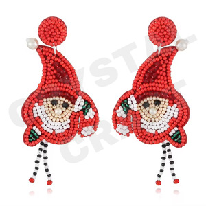 Boucles d'oreilles en perles multicolores pour femmes Patriotic Memorial Day Orange White Blue Color Fabric Material - Product Image 2