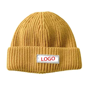 2024 mới zjm đôi Cuff kitting máy dày cotton in Silicone tre thạch dạo phố tùy chỉnh Merino len Beanies