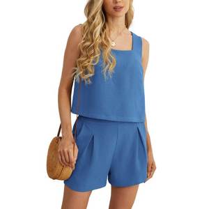 Conjunto informal de pantalones cortos sin mangas con cuello cuadrado de 2 piezas para mujer Top de verano negro S - Product Image 4