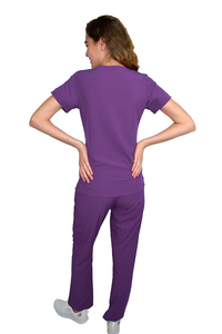 Ensembles uniformes d'allaitement à col en V pour femmes vente en gros de vêtements d'hôpital extensibles en coton polyester denim pour les professionnels de la santé - Product Image 3