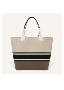 Sac fourre-tout en cuir à rayures de luxe en gros avec panneau central à rayures audacieuses, tissu tissé, cuir PU beige, noir, marron, sac de transport - Product Image 2