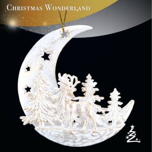 Décoration de Noël Nouvel An Blanc Mat avec Peinture Or Acrylique Lune Forêt Renne Paysage Ornement - Product Image 2