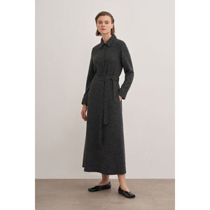 Robe chemise maxi en laine tricotée lavable avec ceinture - Product Image 1