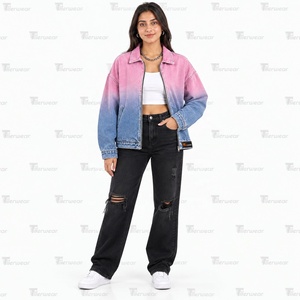 Veste en jean pour femme en gros, personnalisable avec logo, coupe oversize, courte, style décontracté, vintage, en denim de coton, marque privée - Product Image 4