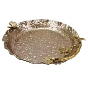 Assiettes à vaisselle en métal de conception faite à la main classique plateau de service de fruits plateau de conception de feuille élégante nouvelle assiette de chargeur de feuille de conception - Product Image 4