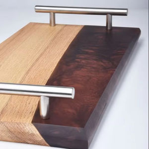 Plateau de service en bois et résine fait main, plateau de service en bois et résine époxy pour la cuisine, plateau de service en bois et résine avec poignées - Product Image 1
