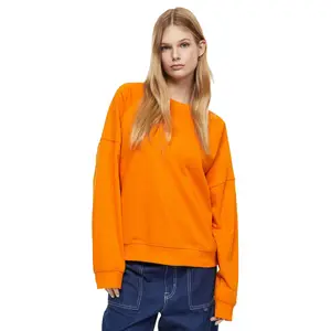Top venta de mujeres de color naranja en blanco de gran tamaño de cuello redondo sudaderas para la venta en precios al por mayor baratos por la industria Laz