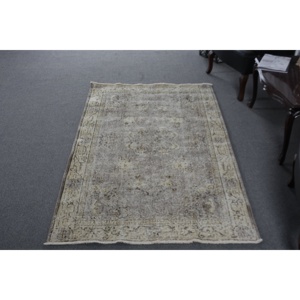 Alfombra de área grande turca Vintage estilo clásico Beige lana de 3,9x6,7 pies con respaldo de látex patrón abstracto para habitación de adolescentes - Product Image 1