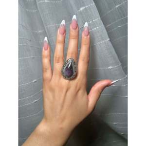 Navajo Handmade <b>Adjustable</b> Sterling Silver <b>Ring</b> Charoite Gemstone for Boho Everyday Wear Featuring Natural Turquoise Stone Cut - Product Image 5
