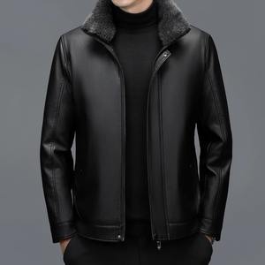 Veste de moto en cuir pour hommes Style britannique High Street 2024 hiver décontracté Super doux toile doublure en peluche imperméable chaud - Product Image 2