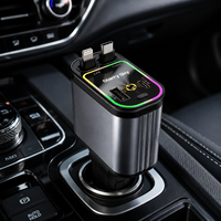 Chargeur de voiture rétractable et pliable 120W 4-en-1 avec charge rapide PD, câble de 80 cm, lumière RGB, USB C pour Android