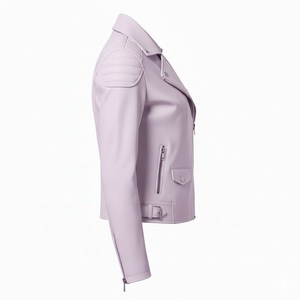 Chaqueta de Motociclista de Cuero Lavanda Chic para Mujer, Personalización de Marca, Venta al por Mayor a Precio de Fábrica, Estilo Motero Genuino, Moda Femenina - Product Image 4