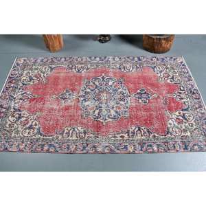 Alfombra turca Vintage de 3,6x6,6 pies, diseño de retazos rojo y azul, Material de lana, técnica de tejido plano de látex para decoraciones de sala de estar - Product Image 3