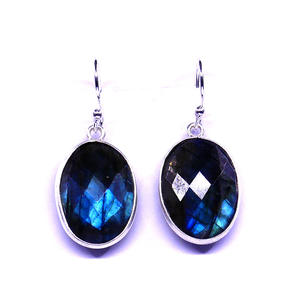 Boucles d'oreilles en argent Labradorite fiançailles mariage porter des pierres précieuses en argent sterling 925 plaqué or pour femmes - Product Image 1