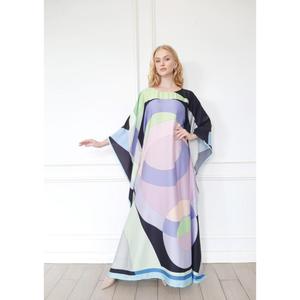 Robe longue kaftan pour femme à imprimé abstrait, manches évasées, taille naturelle, 100% coton, écologique, lavable, luxe, style resort - Product Image 2