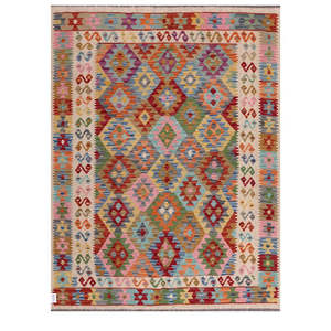 Alfombra Kilim de Maimana, Afganistán, 196 x 151 cm, Artesanía Textil y de Telas - Product Image 1