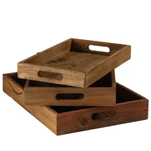 Bandeja de servicio de madera de acacia bandeja otomana decorativa redonda con asas para sala de estar mesa de café desayuno, etc. - Product Image 3